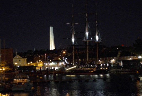 Constitution ("Old Ironsides") and Bunker Hilll Monument from harbor