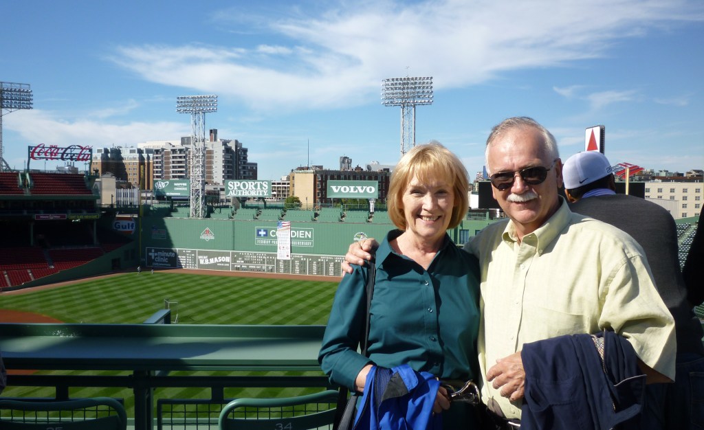 With the Green Monster at Fenway Park